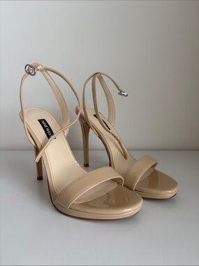 Nine West Beige Patent Strappy Stiletto Sandals